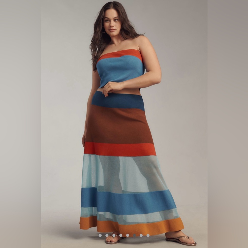Anthropologie Maeve Colorblock Striped Sheer Maxi Skirt ⭐️VIRAL⭐️ NWT🔖